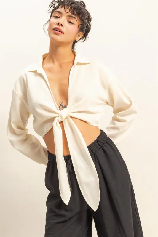 HYFVE Washed Tie Front Crop Top