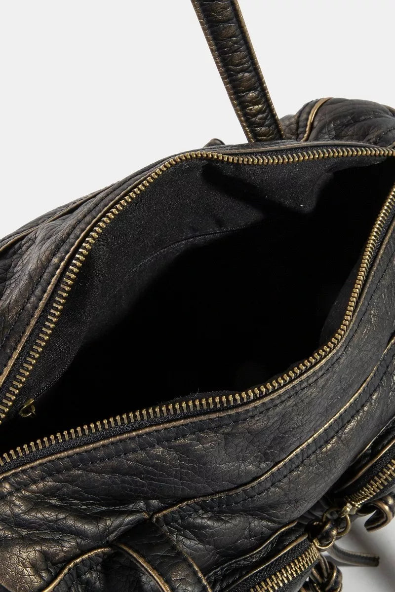 Fame Multi Pocket Textured Leather Shoulder Bag