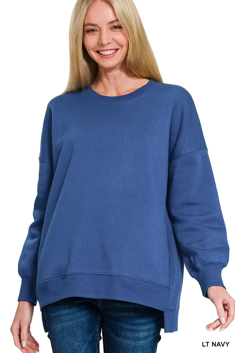 Zenana Fleece Hi-low Boyfriend Sweatshirts with Pockets