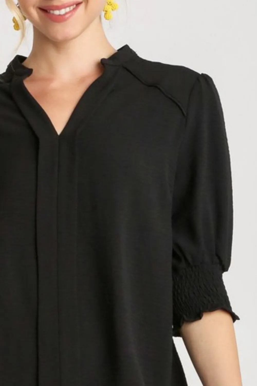 Umgee Full Size Split Neck Boxy Cut Top With Piping Details Plus