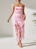 Tie-Dye Strapless Ruffle Hem Dress