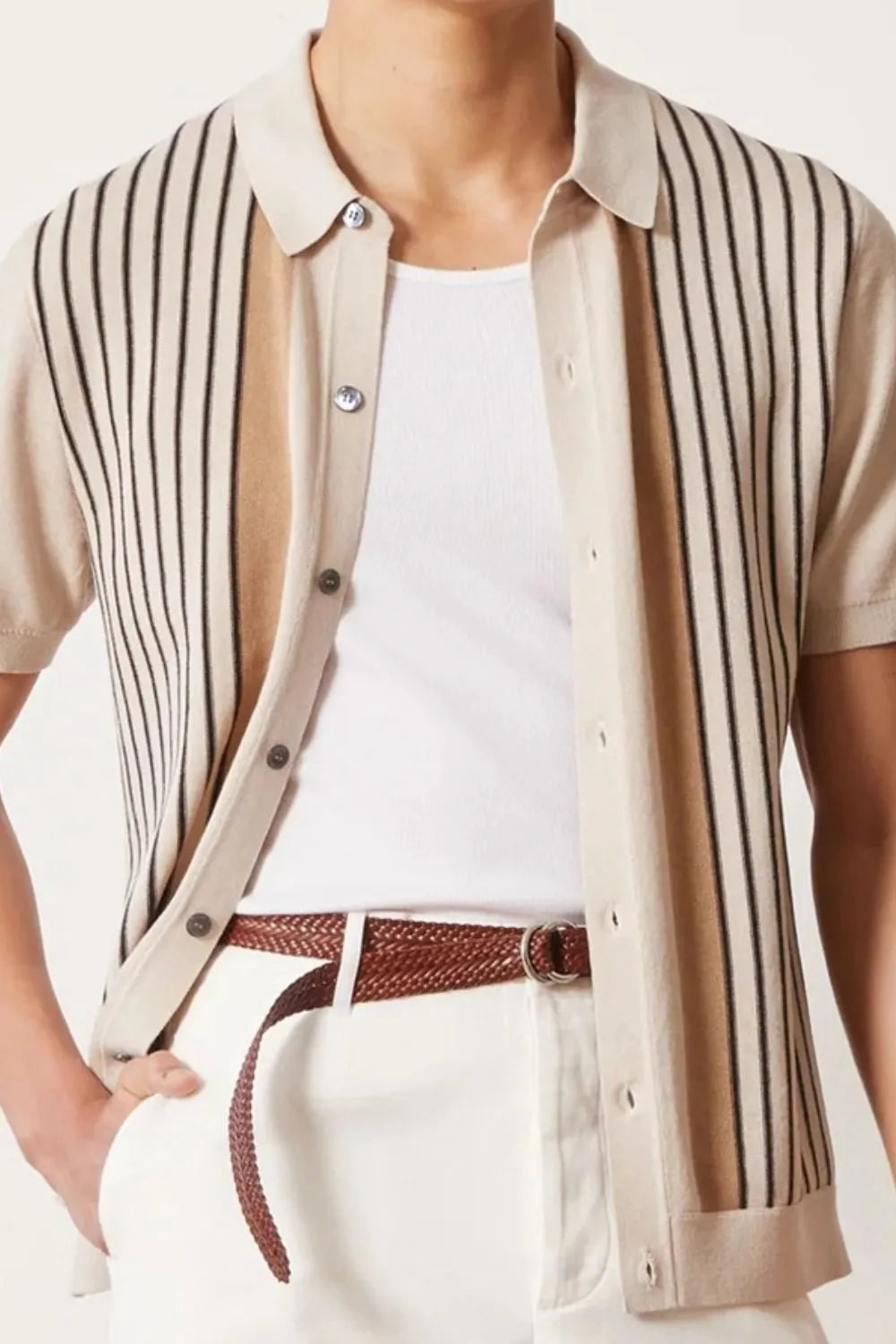 Men's Plus Size Striped Button Up Short Sleeve Shirt