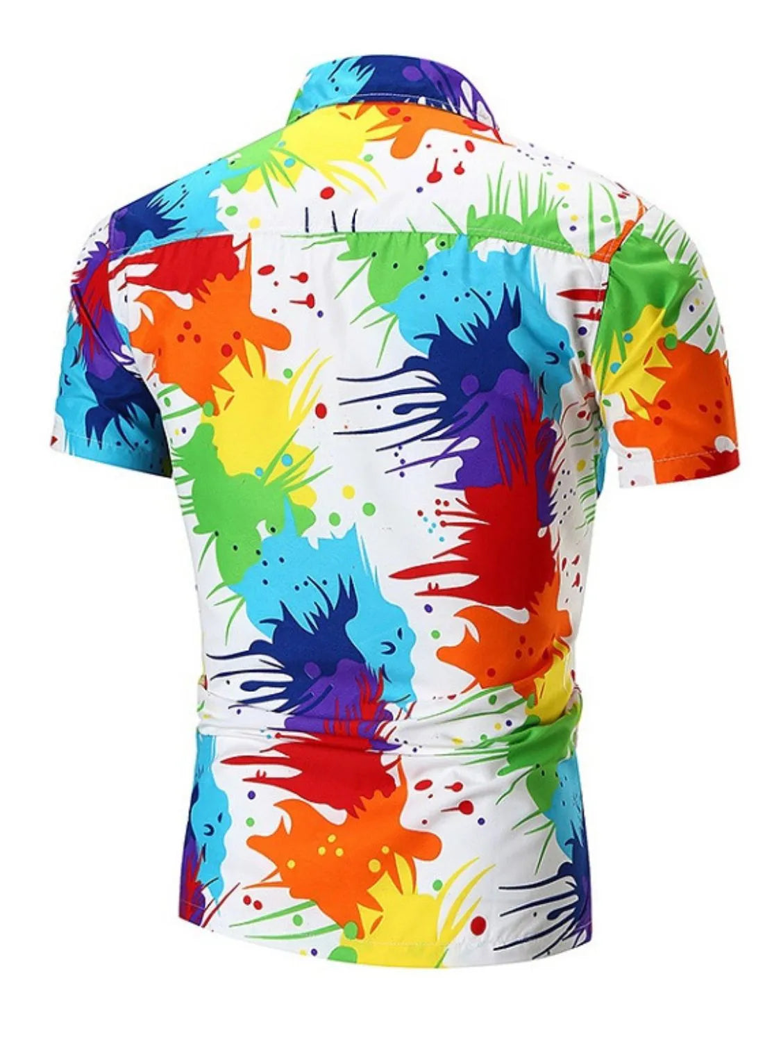 Men's Full Size Paint Splash Short Sleeve Button-Up Shirt Plus Size