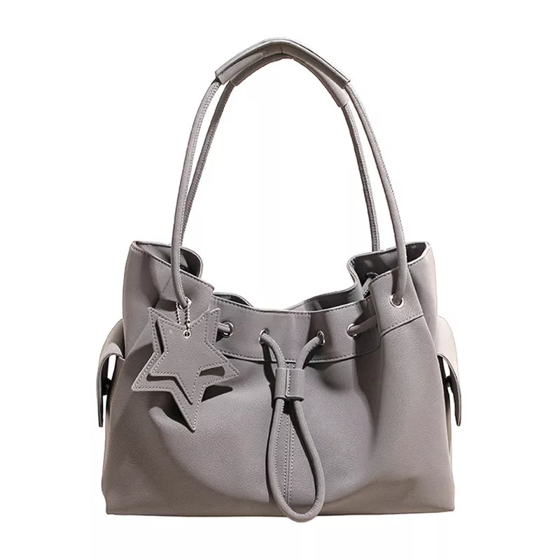 Chic Drawstring Bucket Handbag with Star Charm