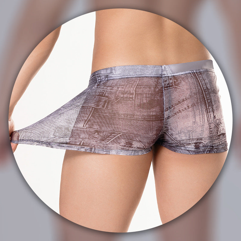 Men's Denim Print Low Waist Boxer Briefs