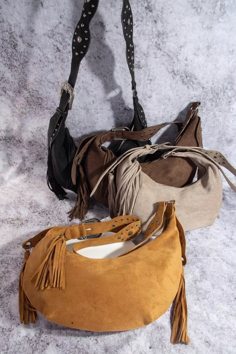 Fame Half Moon Fringe Buckle Strap Hobo Bag