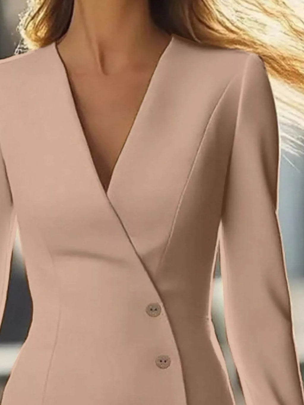 Long Sleeve Blazer Dress with Button Detail