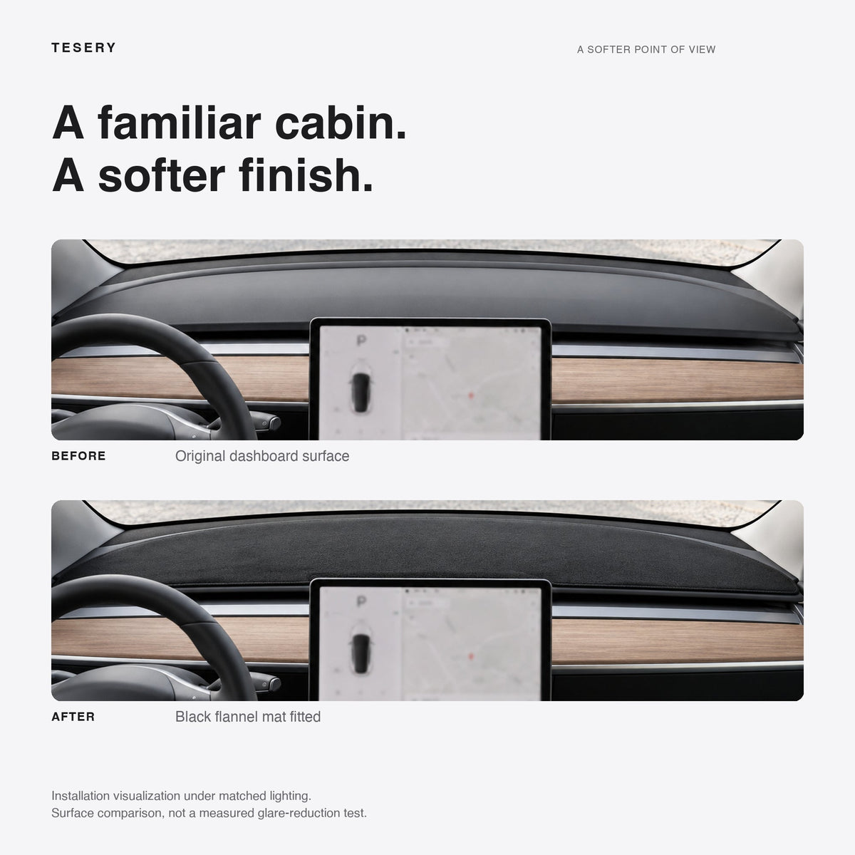 Dashboard Blackout Mat Model 3/Y Anti-glare Flannel Dash Cover