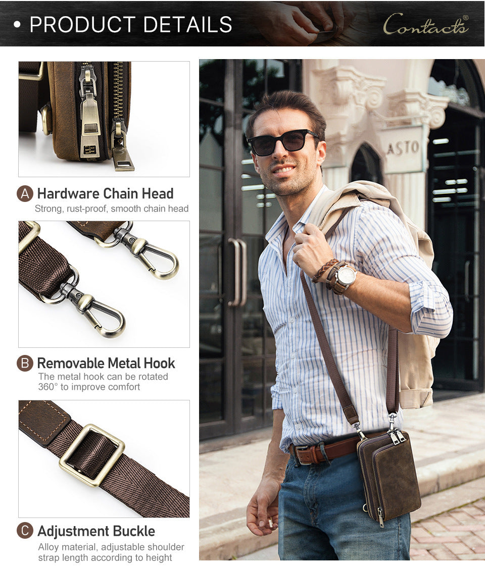 Retro Crazy Horse Men's Crossbody Phone Bag
