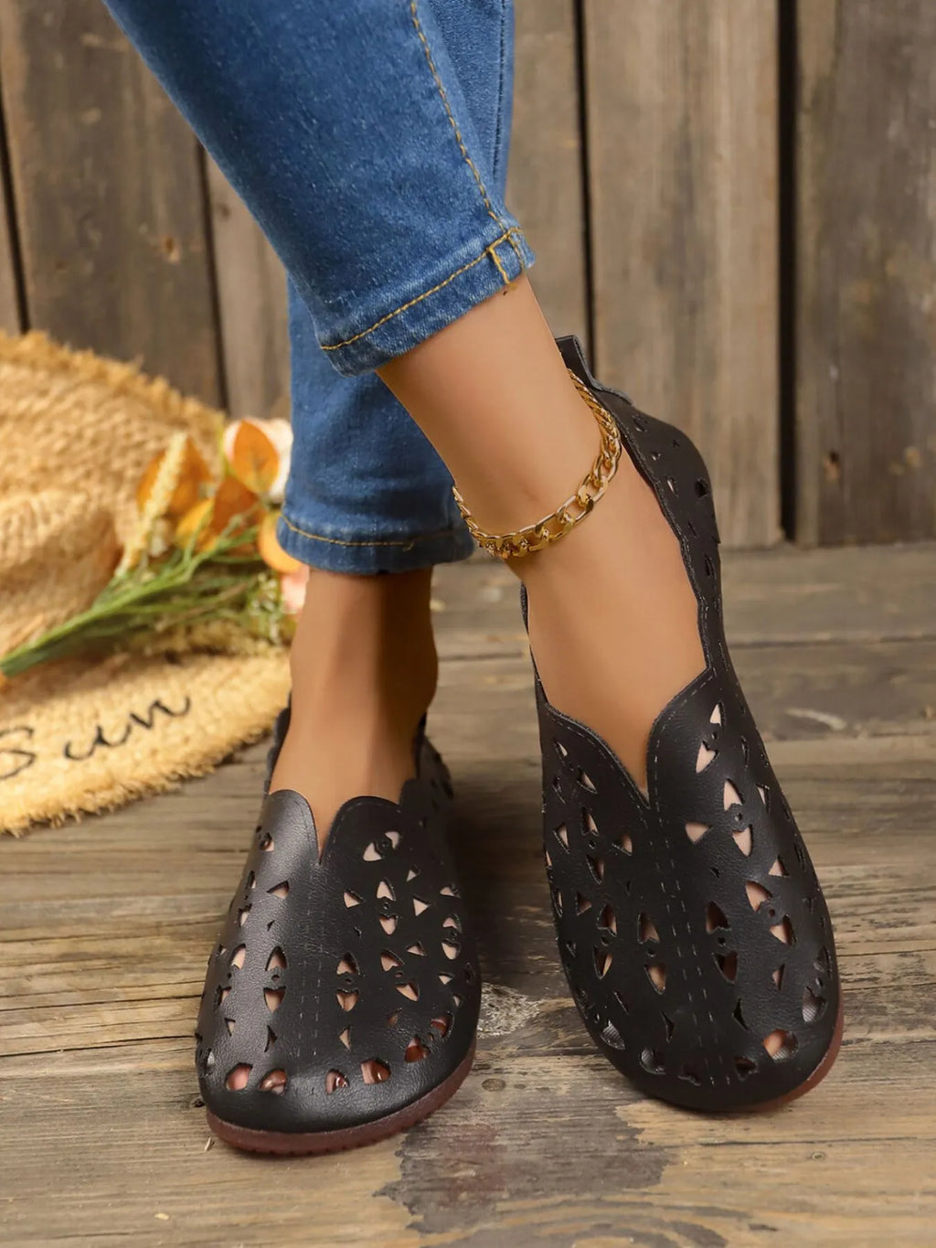 Perforated Leather Slip-On Loafers