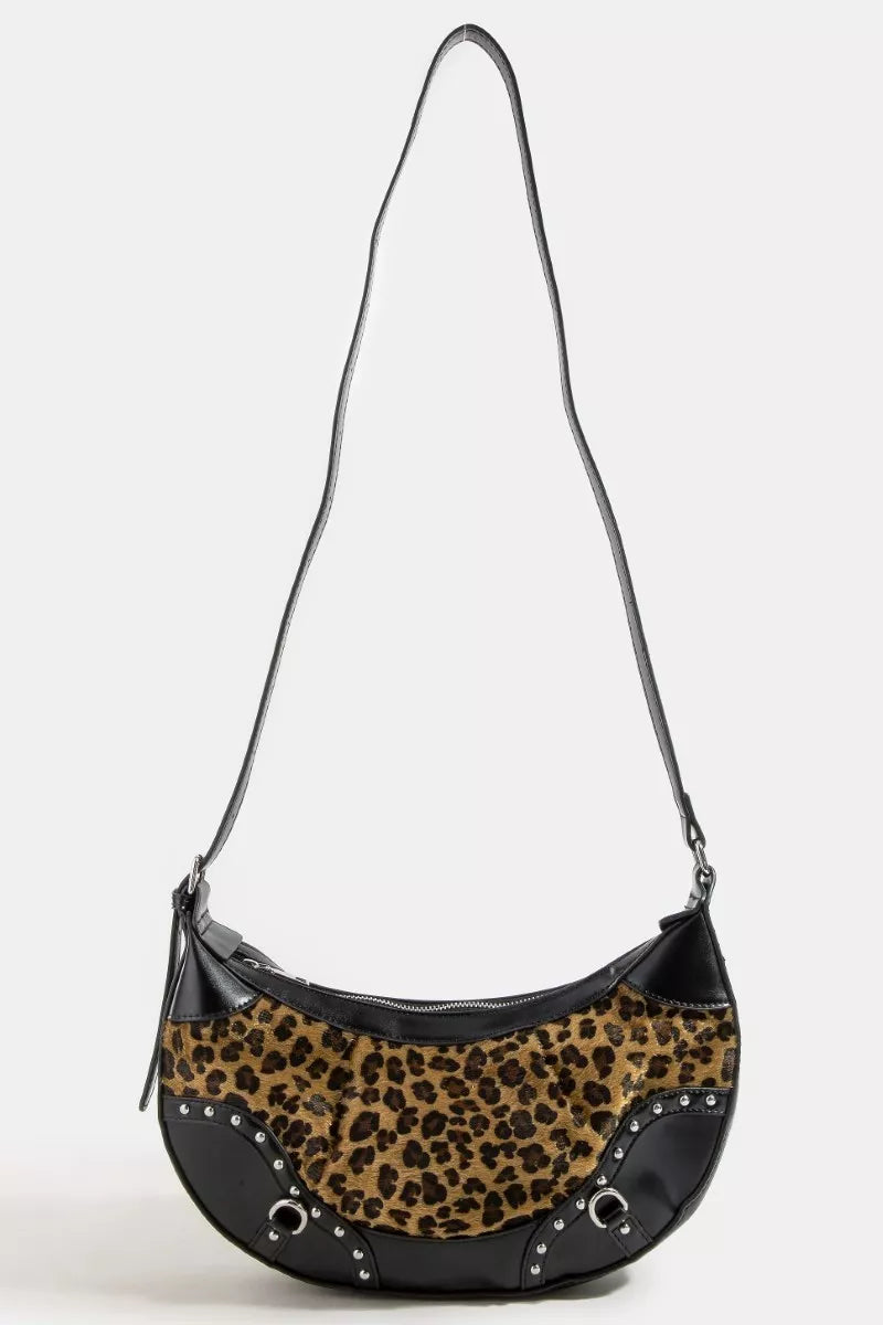Fame Leopard Print Half Moon Shoulder Bag