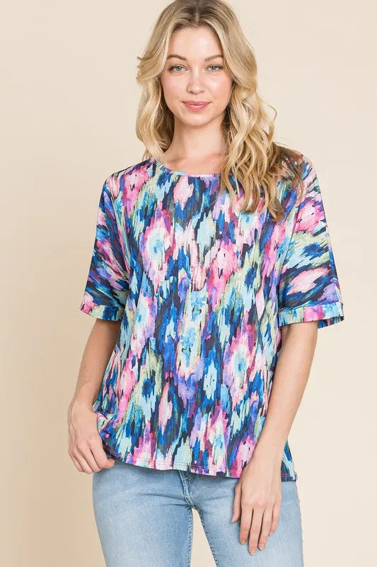 BOMBOM Lightweight Contrast Round Neck Short Sleeve T-Shirt
