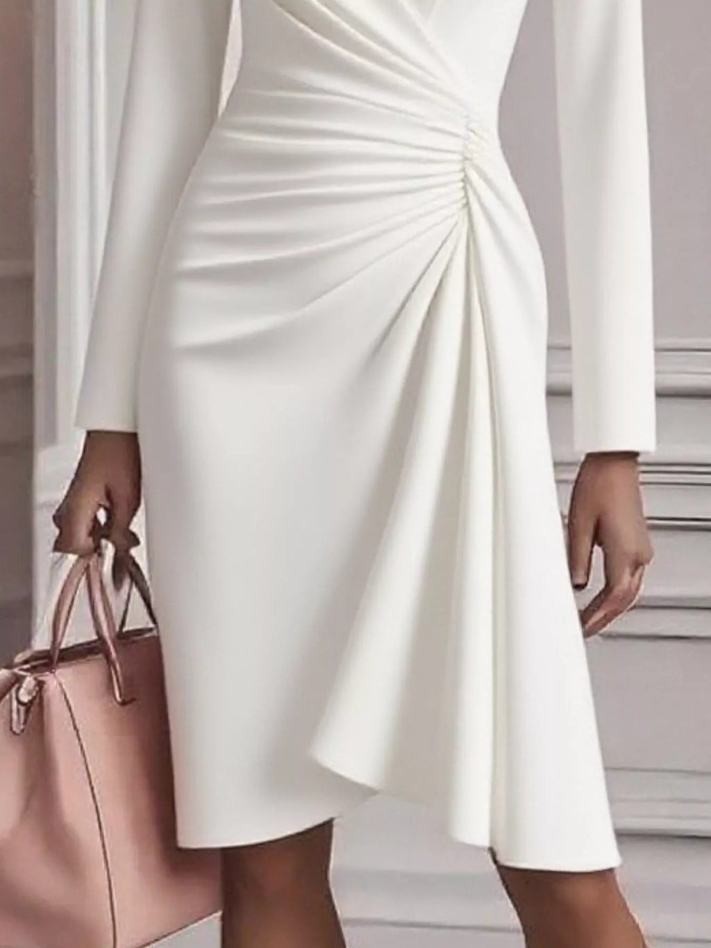 Ruched Surplice Long Sleeve Dress