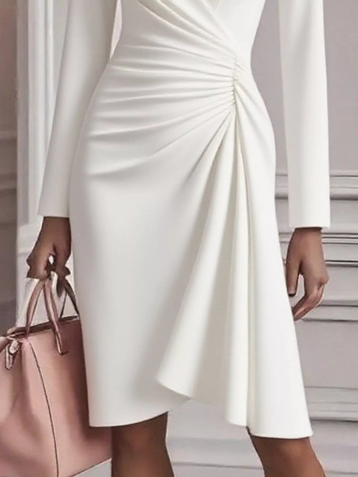 Ruched Surplice Long Sleeve Dress