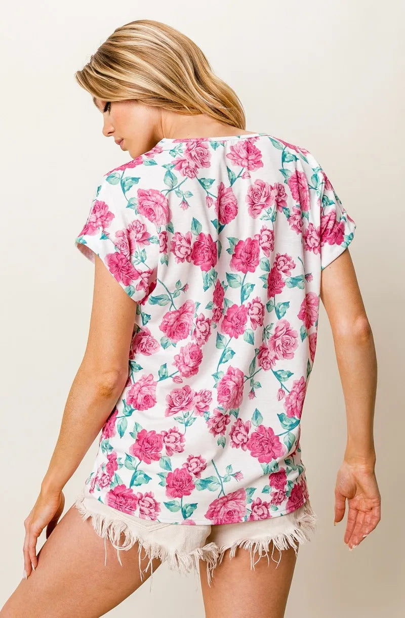 BiBi Rose Printed Poly Span with Crochet Lace Top