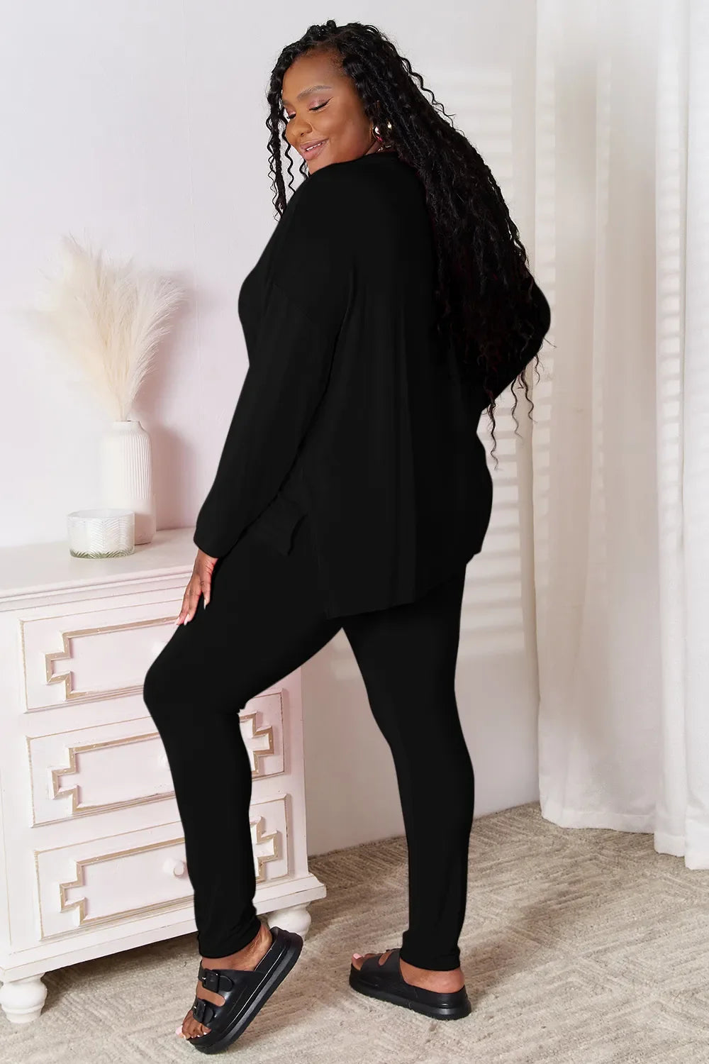 Basic Bae Bamboo Full Size V-Neck Long Sleeve Top And Pants