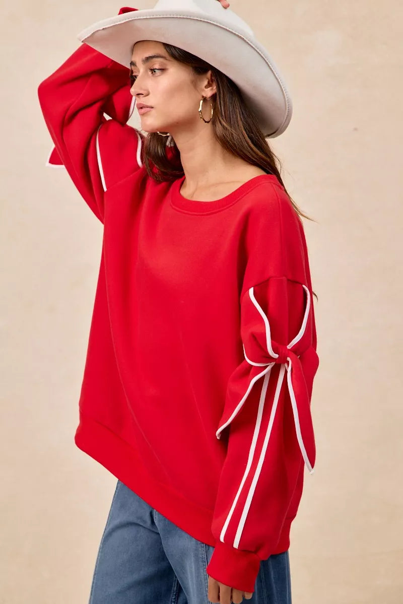 BiBi Bow Detail Sleeves Fleece Sweatshirt