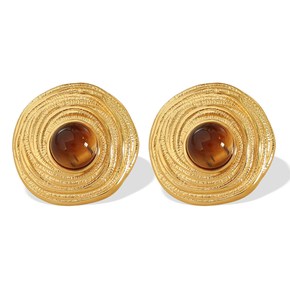 European American Tigereye Gold Earrings