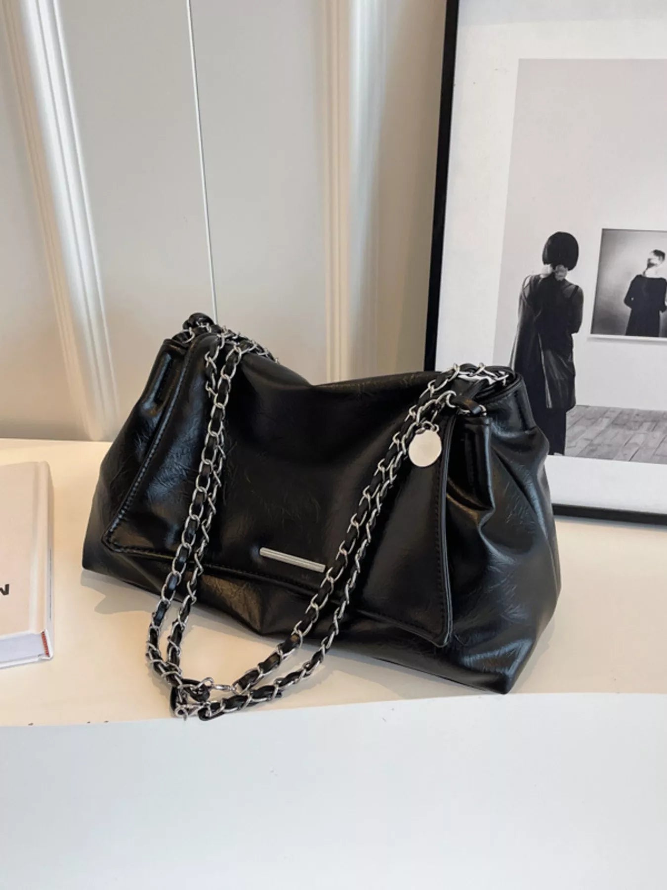 Chain Accent Flap Shoulder Bag