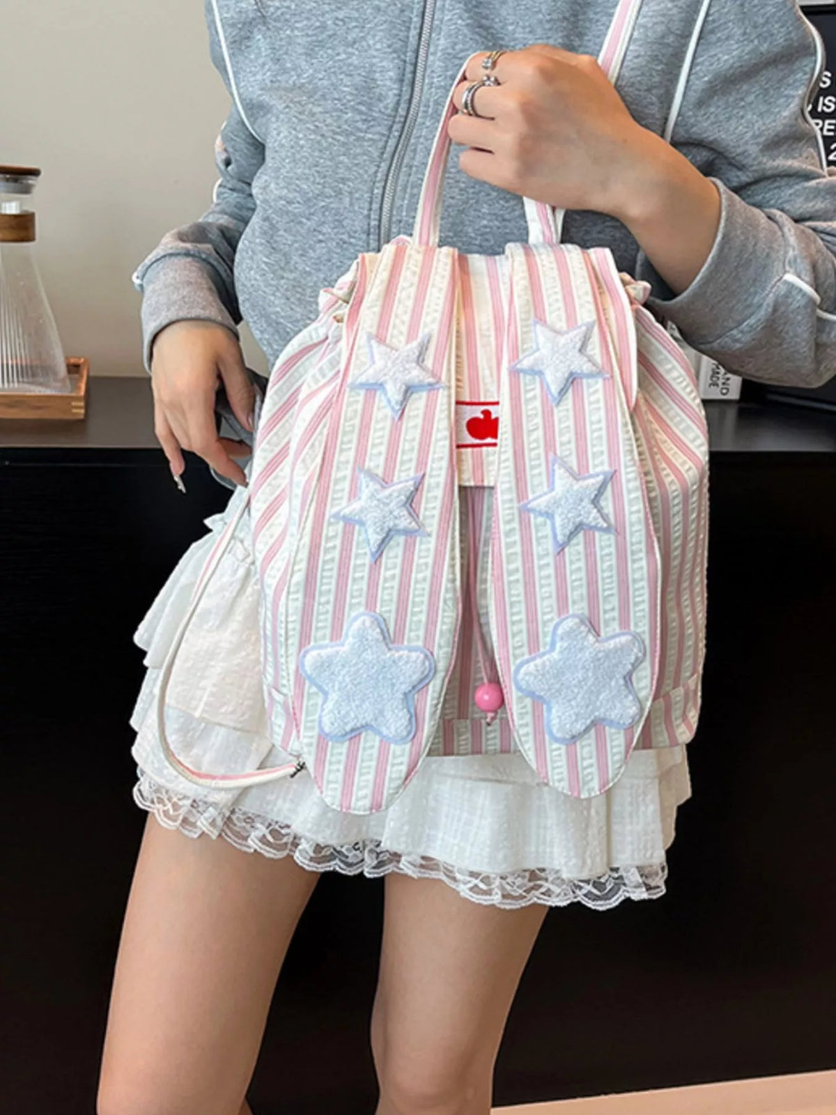 Striped Star Bunny Ear Backpack Bag