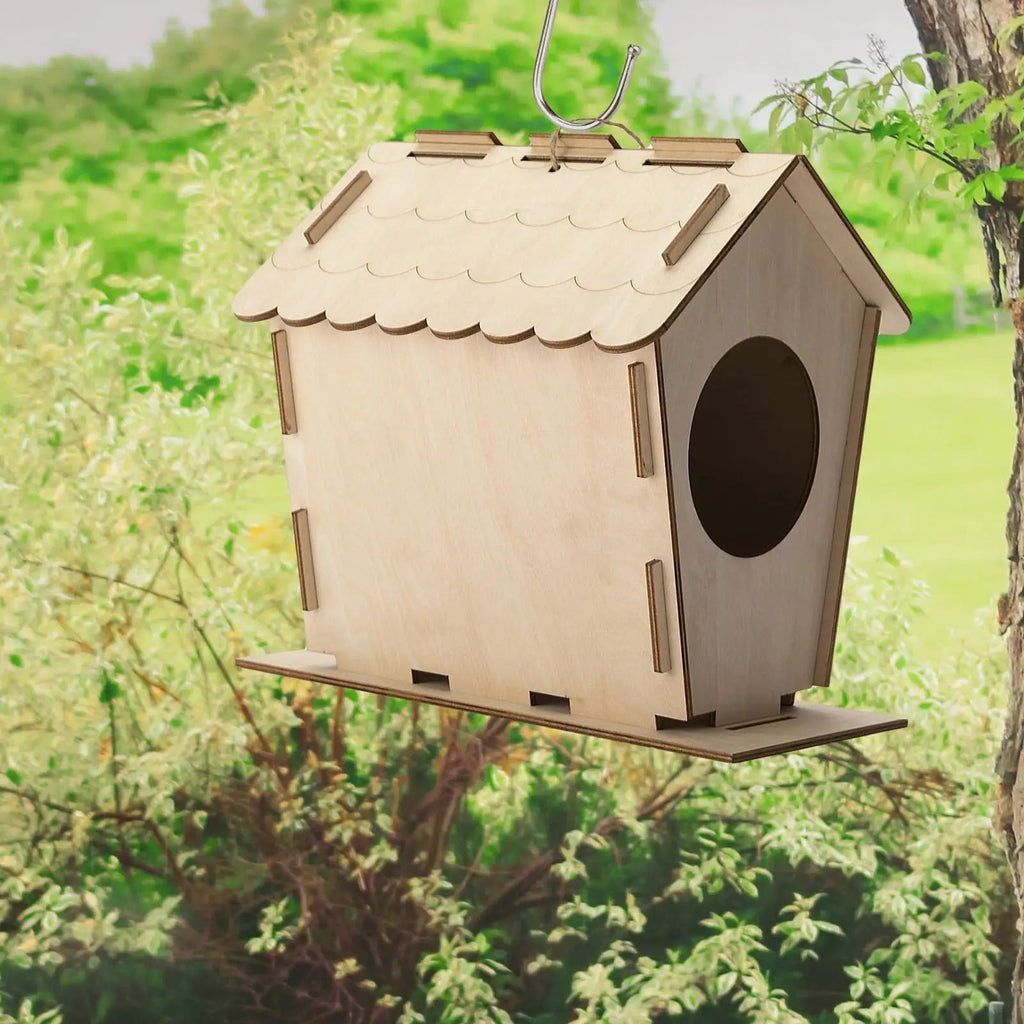 DIY Bird House Yard Gift Shelter Outdoor Unfinished Bird Nest Wooden Nesting Box
