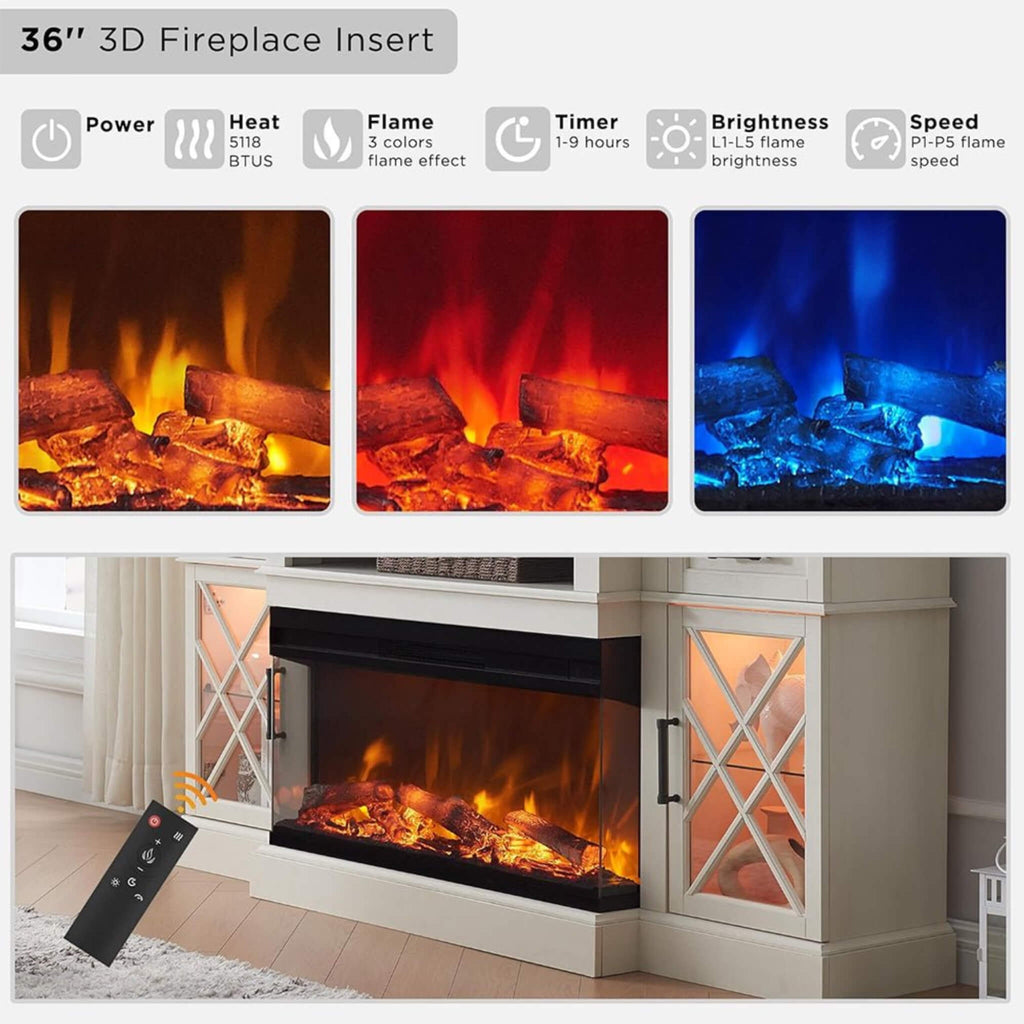 Electric 70-Inch Fireplace Tv Stand With Glass Door Storage