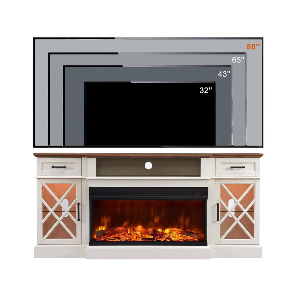 Electric 70-Inch Fireplace Tv Stand With Glass Door Storage