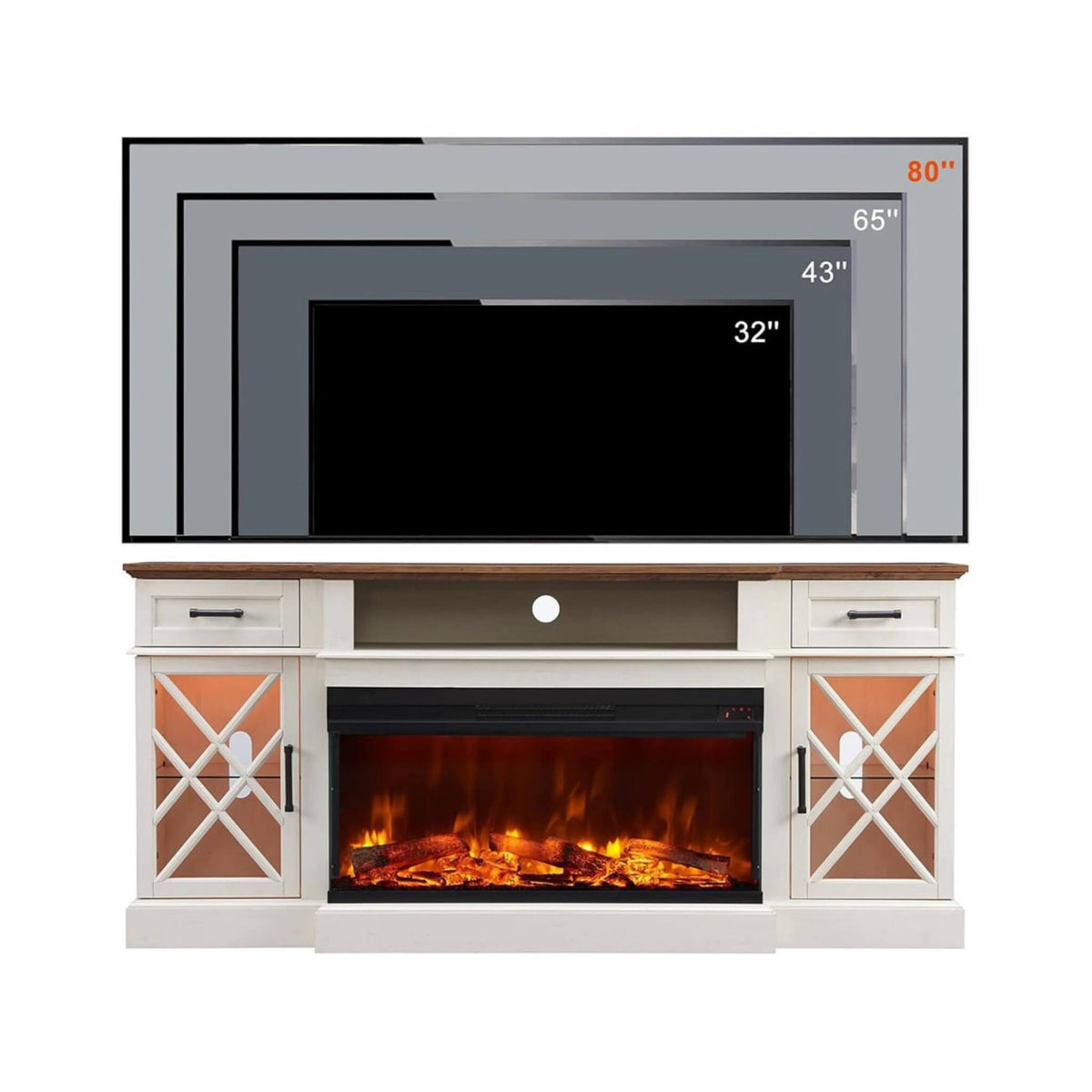 Electric 70-Inch Fireplace Tv Stand With Glass Door Storage