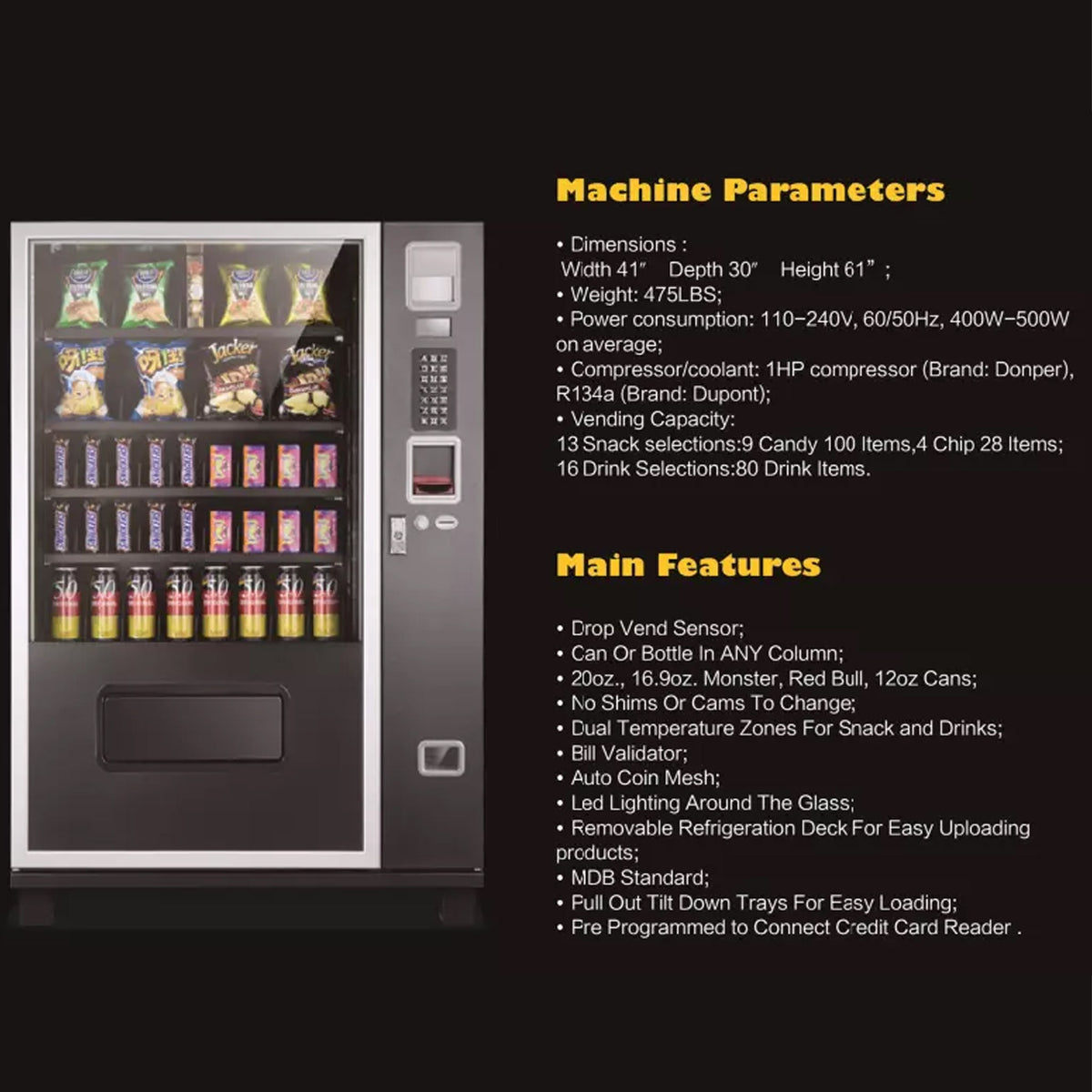 Epx 5FT Snacks And Drinks Combo Vending Machine With Dual Zone Refrigeration And Bill Acceptor [G432] (SAK76984)