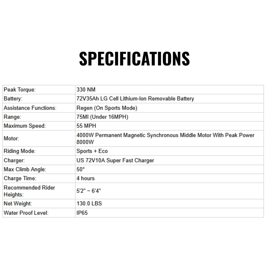 Eunorau R1 72V35Ah 8000W All-Terrain Off-Road Electric Dirt Bike