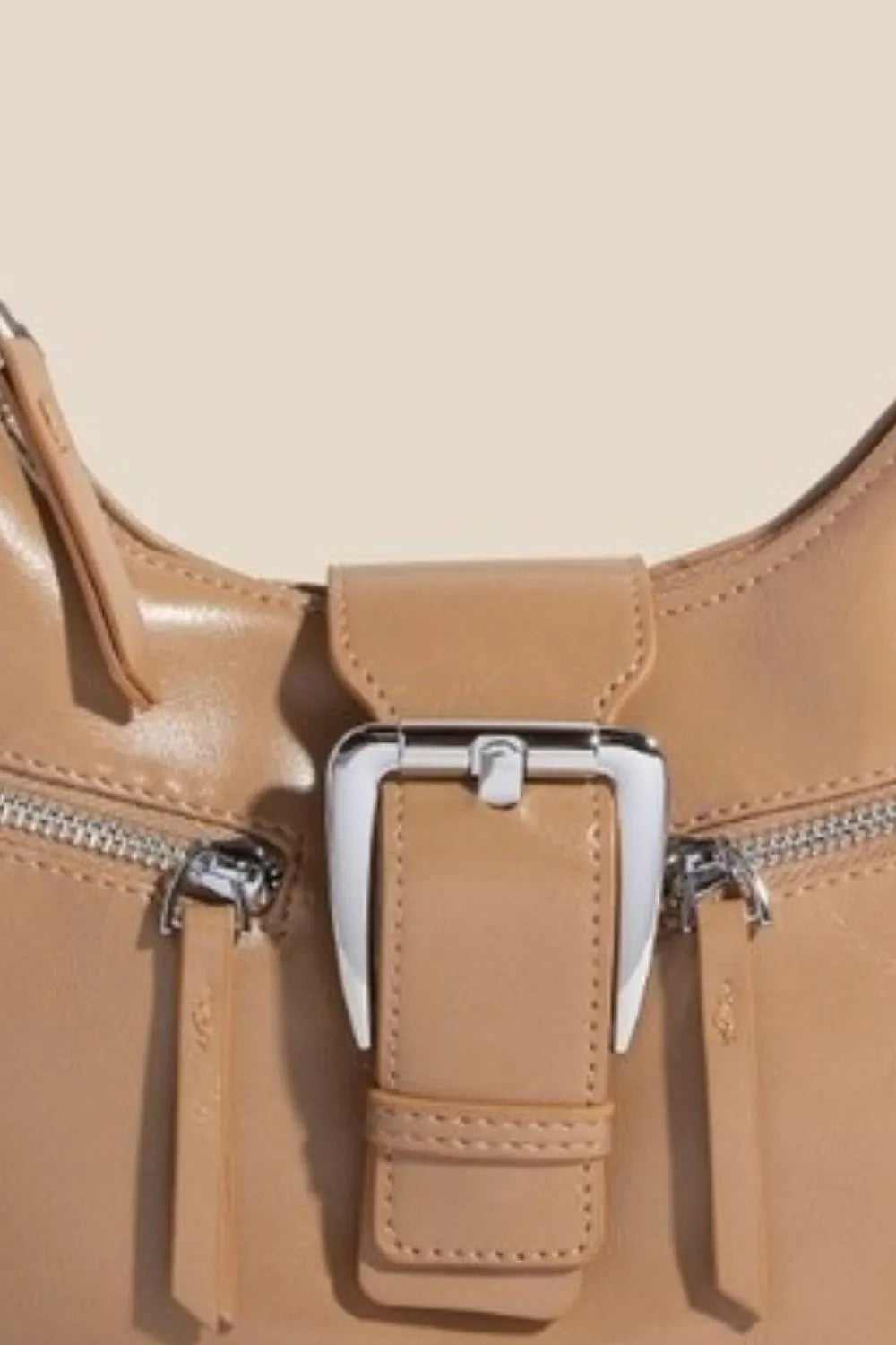 Fame Large Buckle Triple Zipper Hand Bag