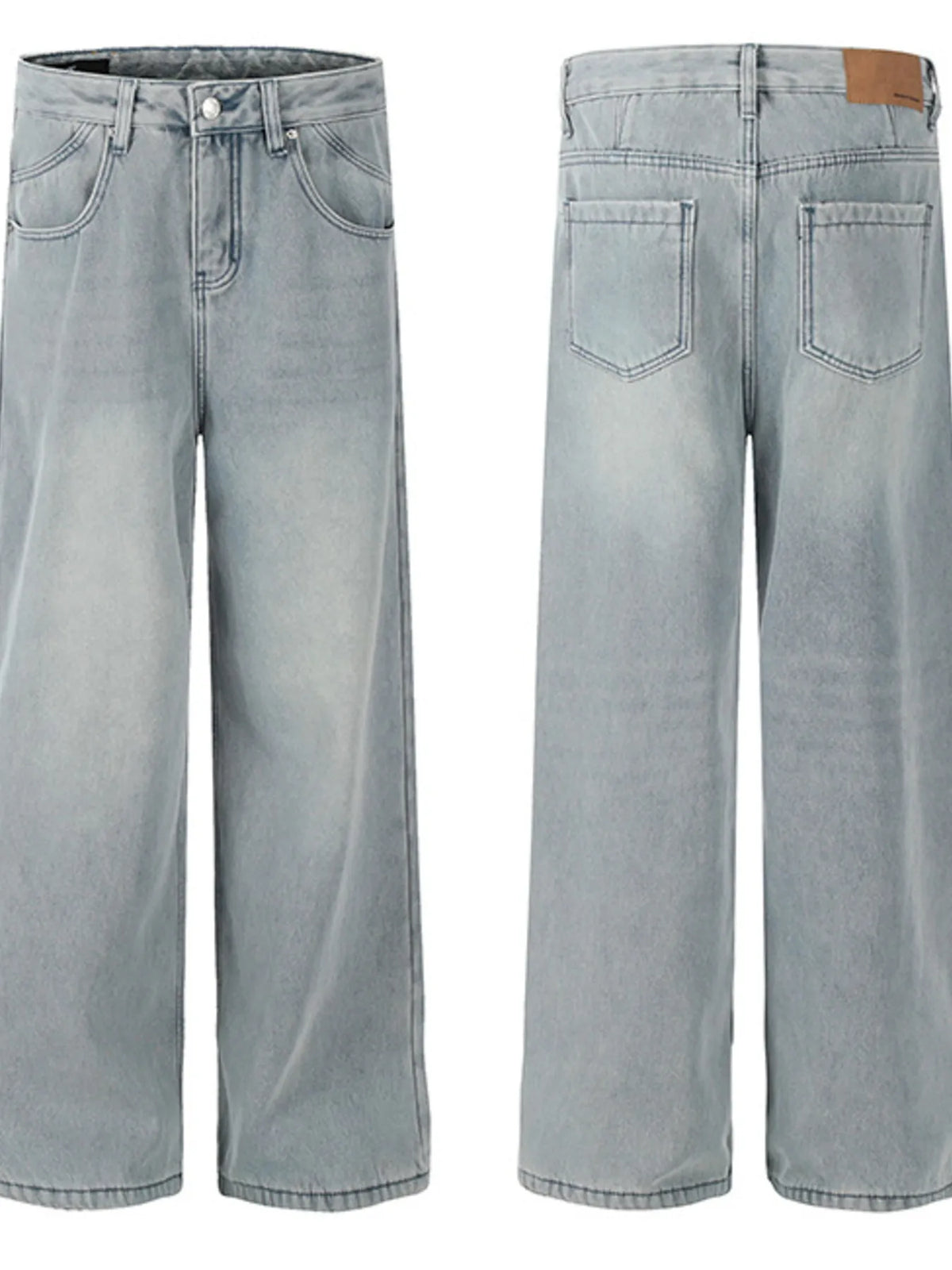 Men's Washed Wide Leg Relaxed Fit Denim Jeans