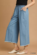 Umgee Washed Fringe Hem Wide Leg Jeans