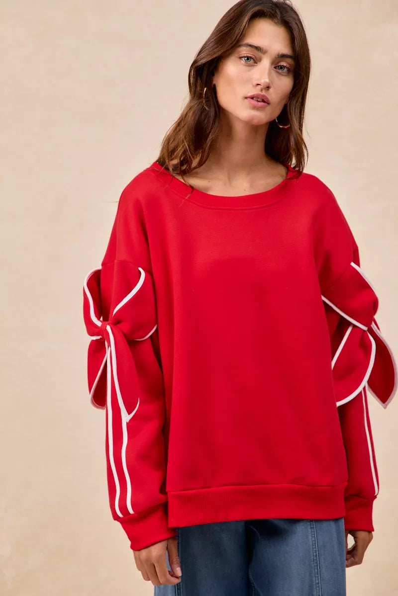 BiBi Bow Detail Sleeves Fleece Sweatshirt