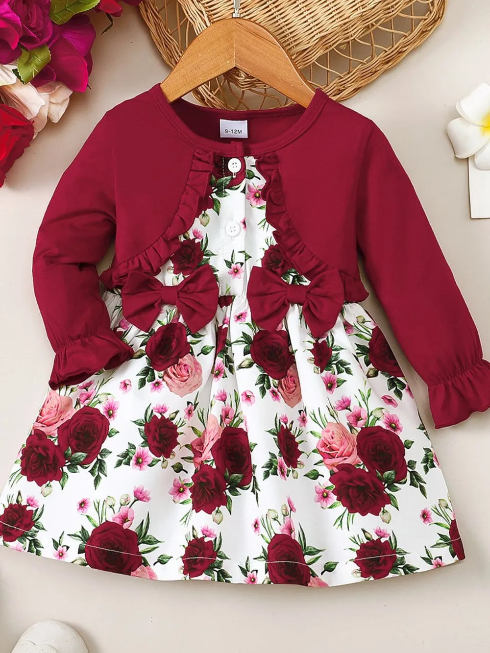 Frill Floral Round Neck Flounce Sleeve Dress