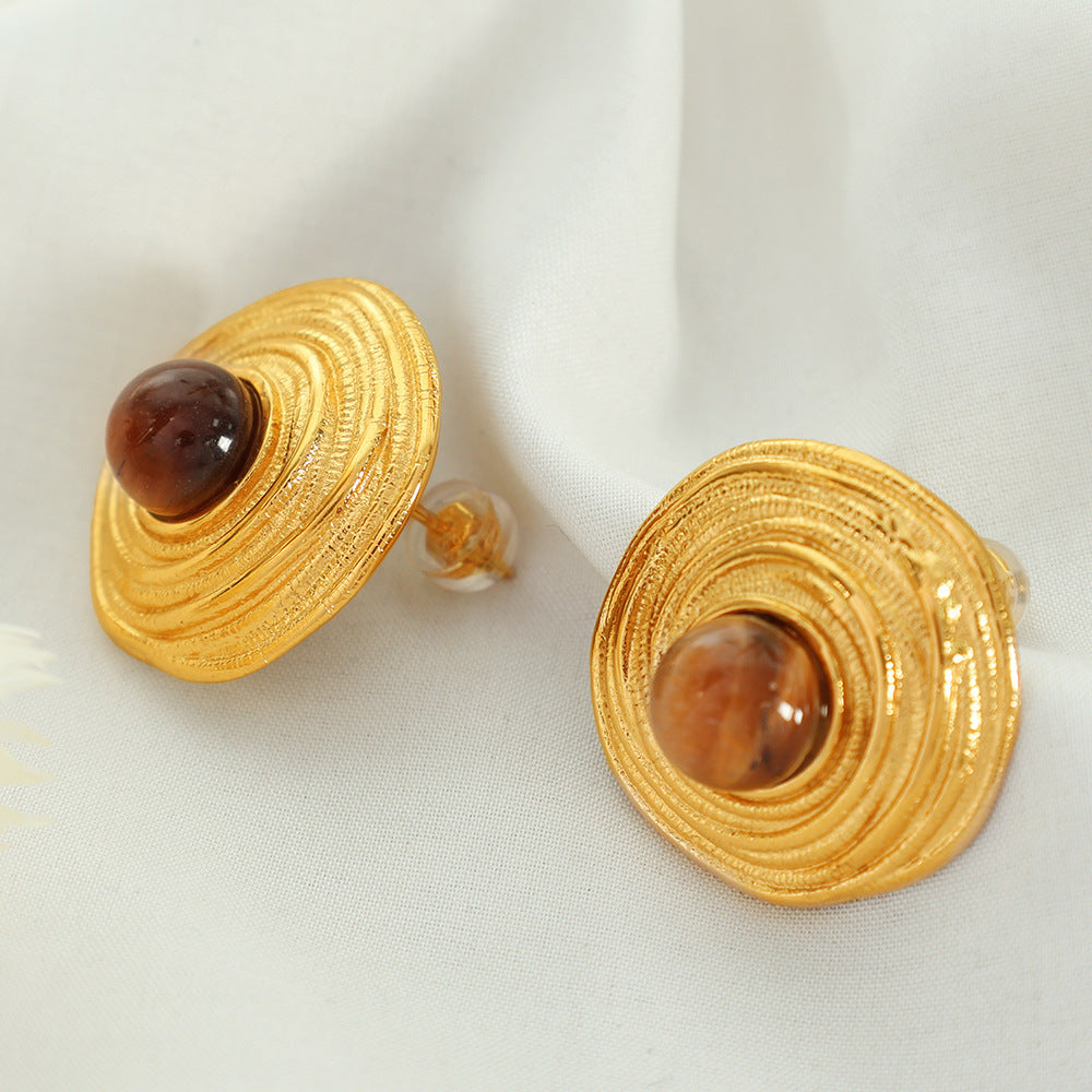 European American Tigereye Gold Earrings