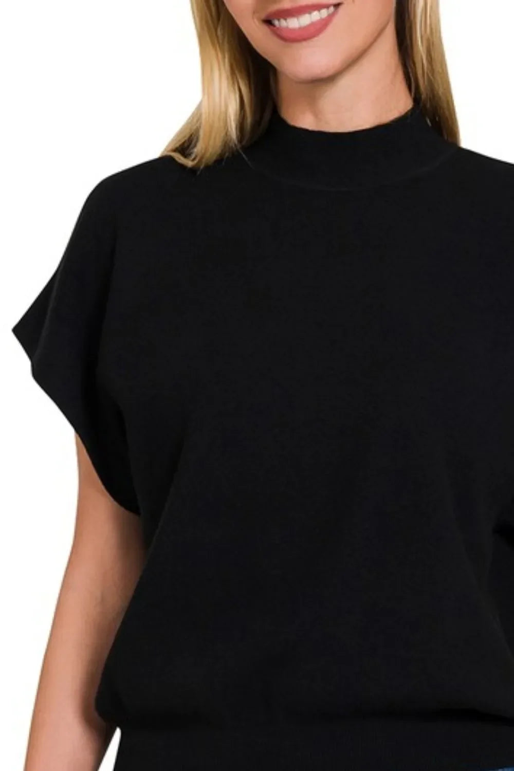 Zenana Mock Neck Short Dolman Sleeve Sweater