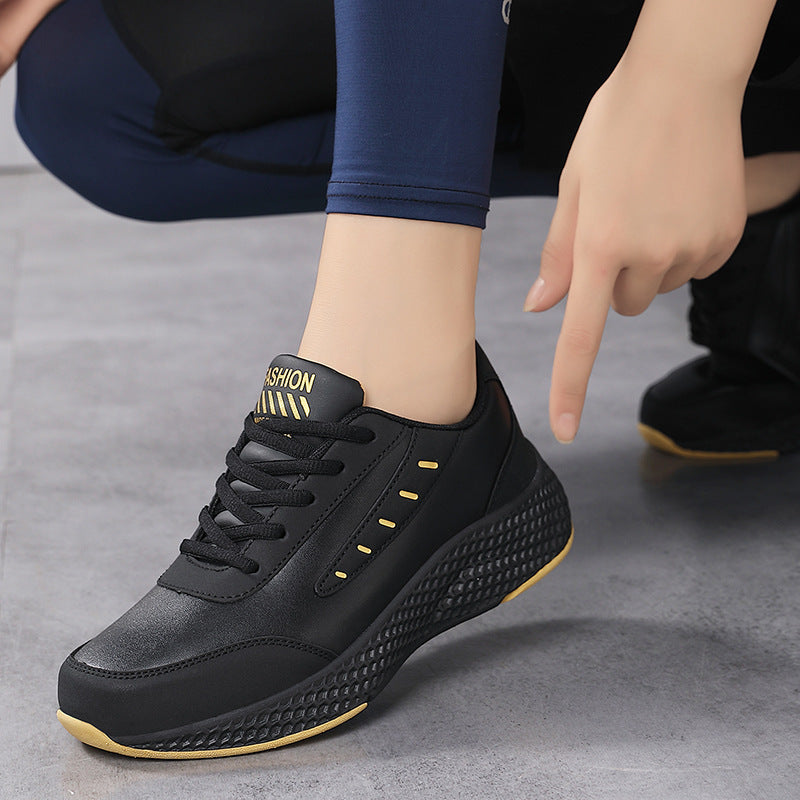 Leather Women's Shoes Casual Sneaker Round Toe Flat Heel Women's Running Shoes