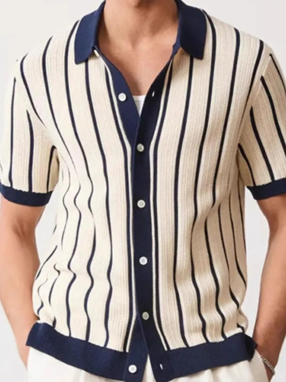 Men's Plus Size Striped Button Down Short Sleeve Shirt