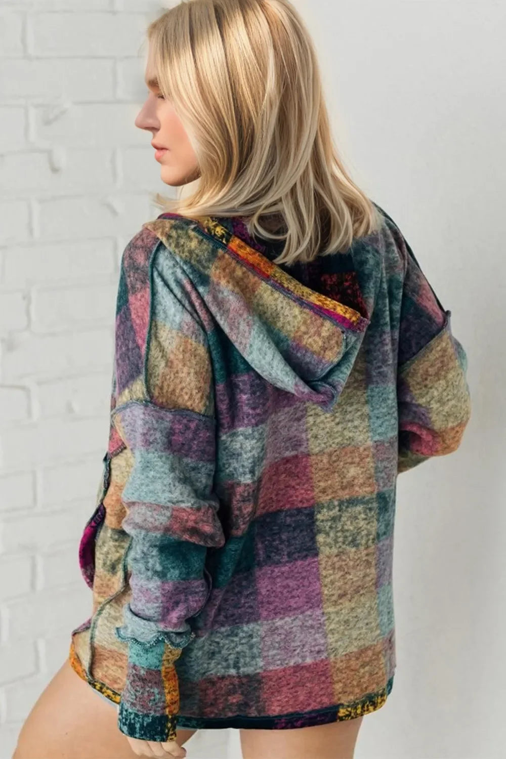 Double Take Full Size Half Button Thumbhole Long Sleeve Fleece