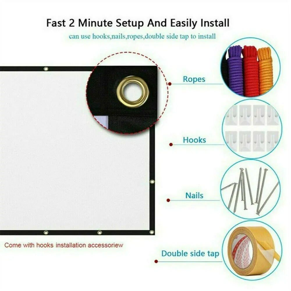 Portable Foldable Projector Screen 16:9 HD Outdoor Home Cinema