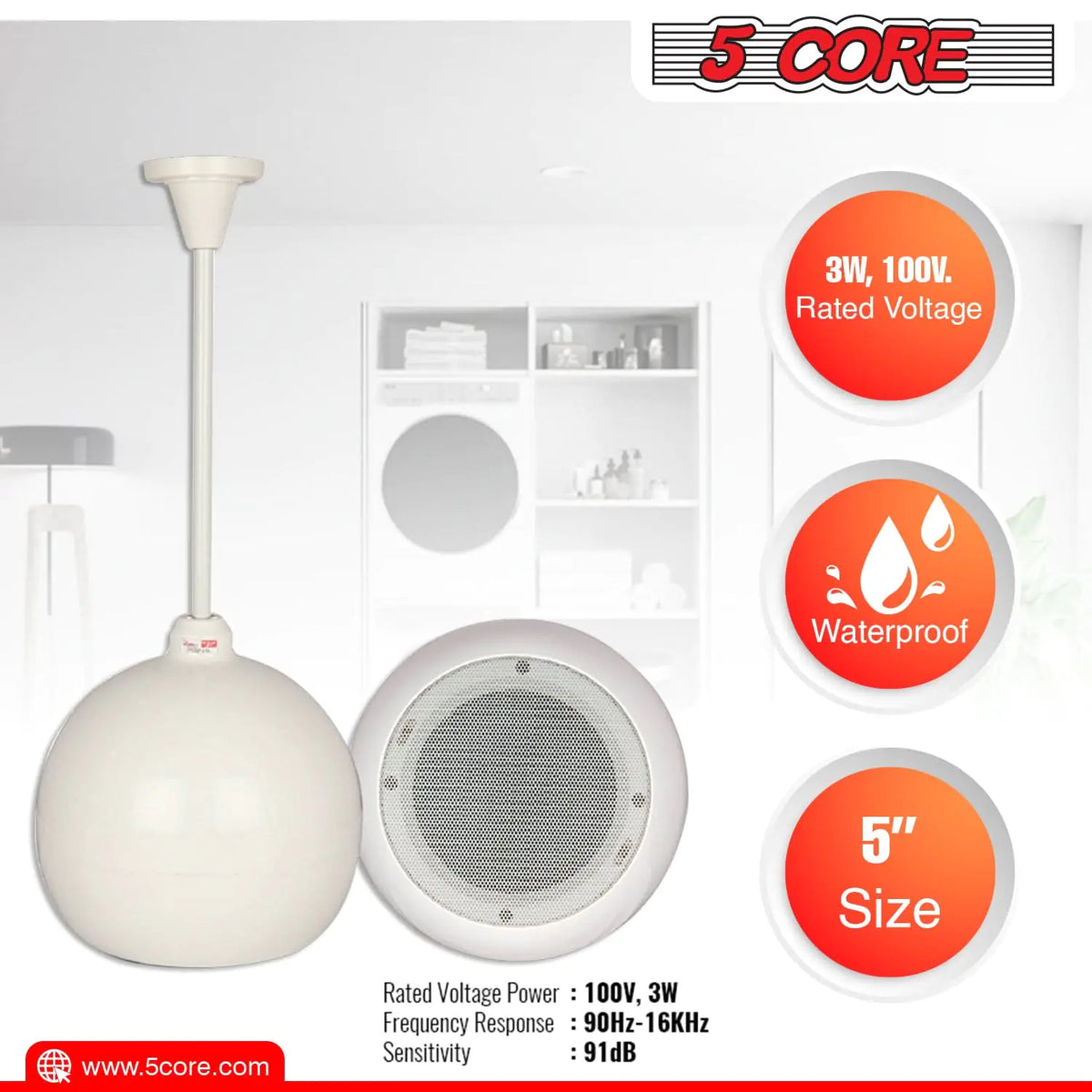 5core Pendant Hanging Wall Speaker 15W Commercial Ceiling Mount