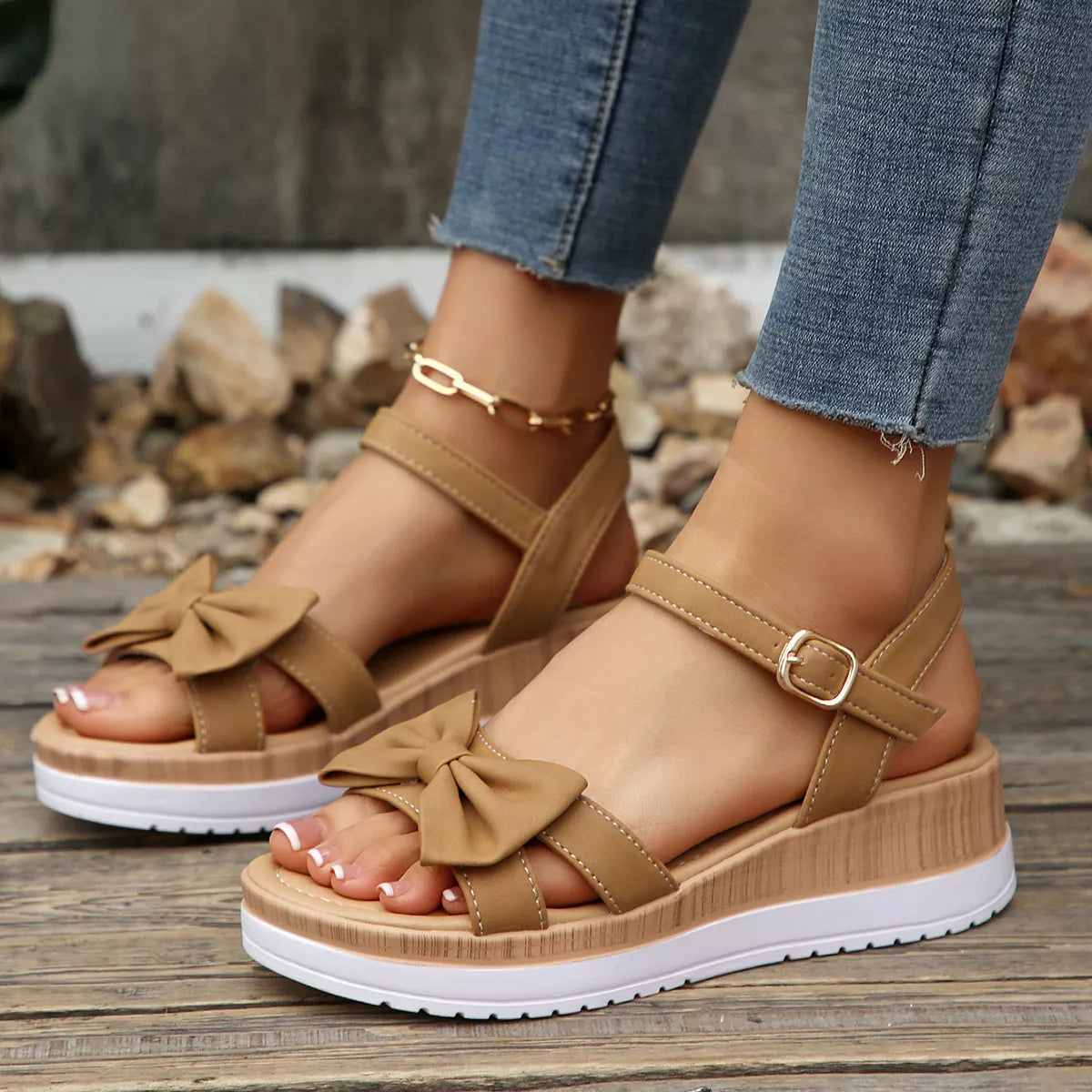 Bow Open Toe Wedge Sandals
