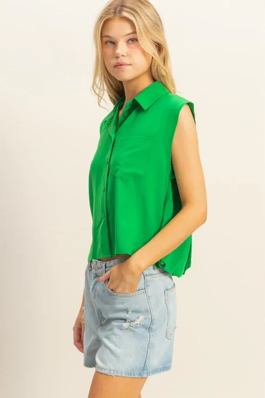 HYFVE Buttoned Front Sleeveless Collar Shirt