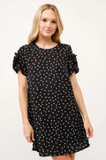 And The Why Embellished Sleeve Polka Dots Shift Dress