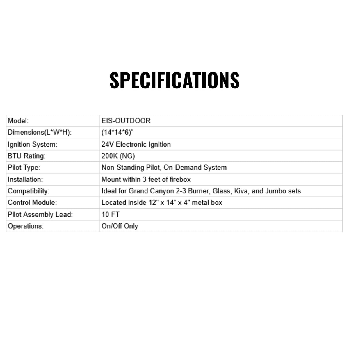 [EIS-OUTDOOR] Grand Canyon 200K BTU Ignition
