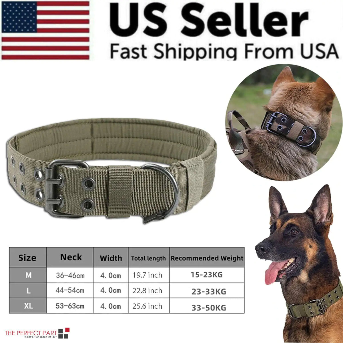 2" Tactical Heavy Duty Nylon Dog Collar K9 Military Metal Buckle