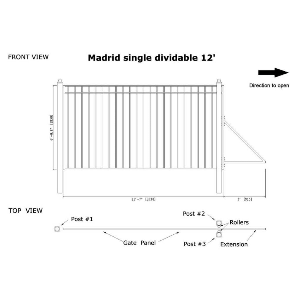 [12-30Ft] Heavy-Duty Madrid-Style Premium Steel Sliding Driveway