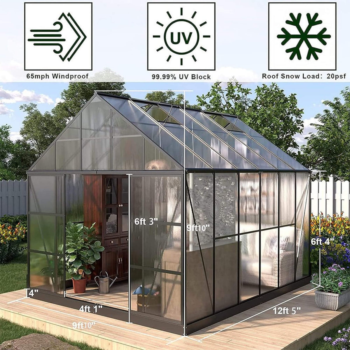 [10X12FT] Polycarbonate Greenhouse 12FT