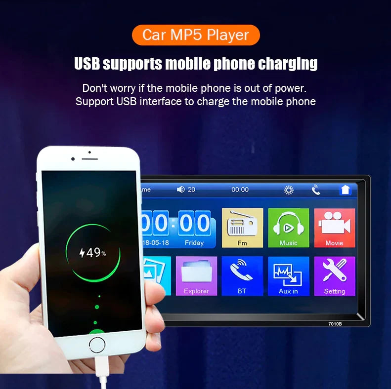 7" Double 2 DIN Car MP5 Player Bluetooth Touch Screen Stereo